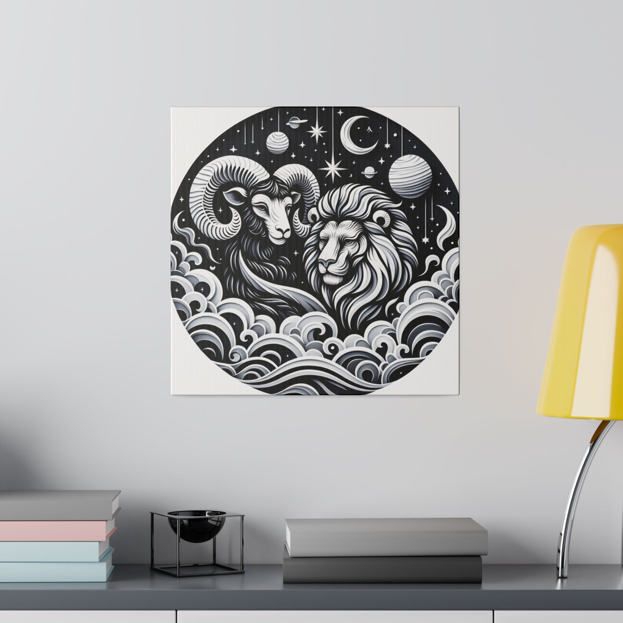 Celestial Zodiac Aries and Leo Harmony Matte Canvas Art - Stretched 0.75 Inch