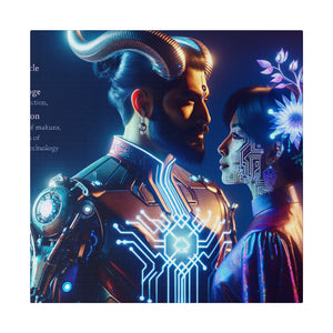 Futuristic Fantasy Portrait Matte Canvas Art - Cybernetic Romance - Stretched 0.75 Inch Frame