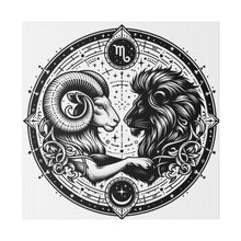 Load image into Gallery viewer, Astrological Aries and Leo Black and White Artwork on Matte Canvas
