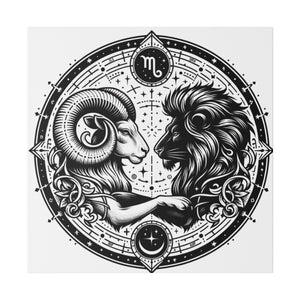 Astrological Aries and Leo Black and White Artwork on Matte Canvas