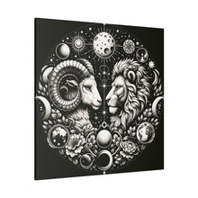 Load image into Gallery viewer, Celestial Zodiac Aries and Leo Black and White Artwork on Matte Canvas, Stretched 0.75 Inch
