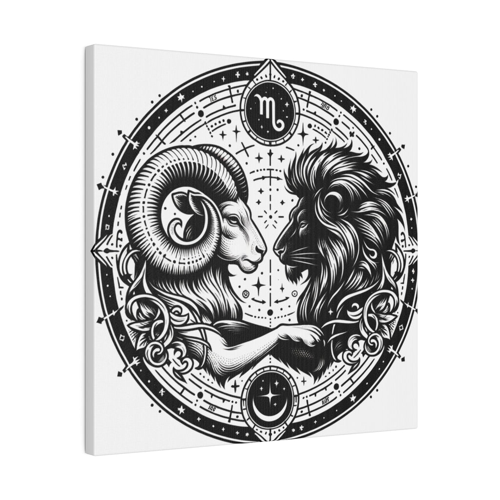 Astrological Aries and Leo Black and White Artwork on Matte Canvas