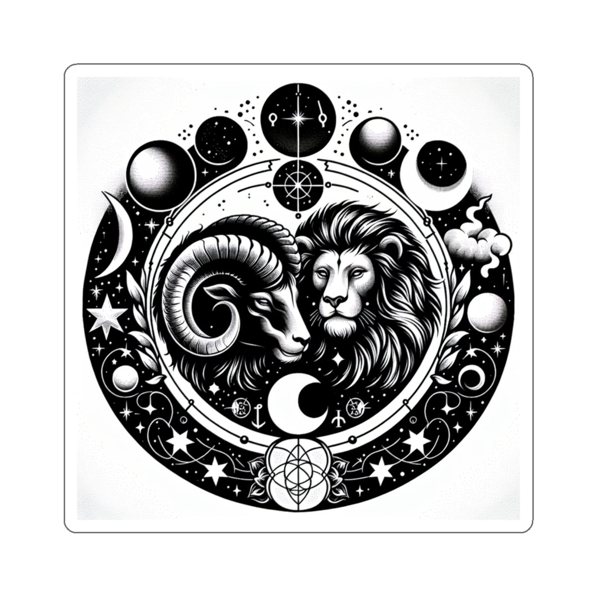 Astrological Lion and Ram Sticker