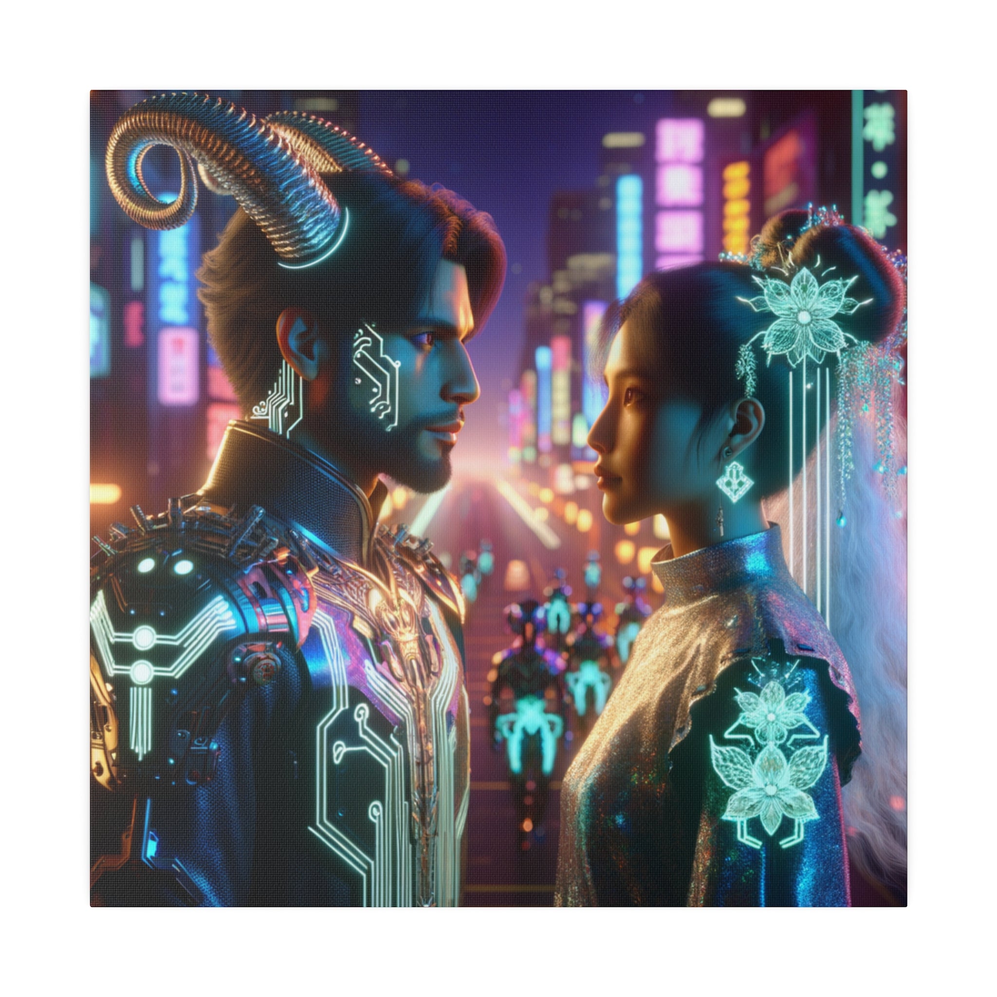 Cyberpunk Romance - Neon Dreamscape Matte Canvas Art 0.75 Inch Frame