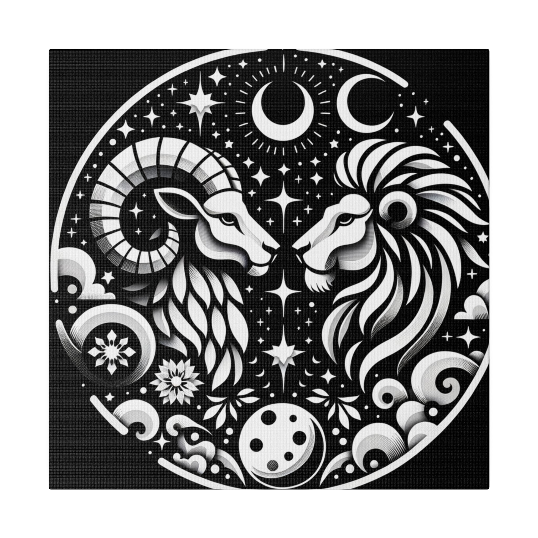 Celestial Zodiac Harmony Matte Canvas Art - Aries and Leo Constellation Design Stretched on 0.75 Inch Frame