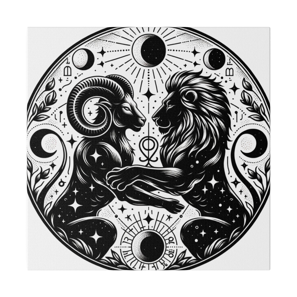 Celestial Harmony Aries and Leo Zodiac Matte Canvas Art