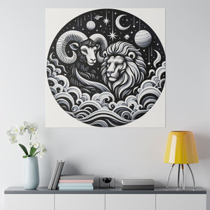 Celestial Zodiac Aries and Leo Harmony Matte Canvas Art - Stretched 0.75 Inch