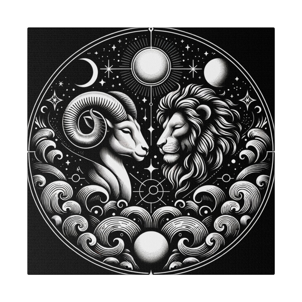 Celestial Zodiac Aries and Leo Harmony Matte Canvas Art