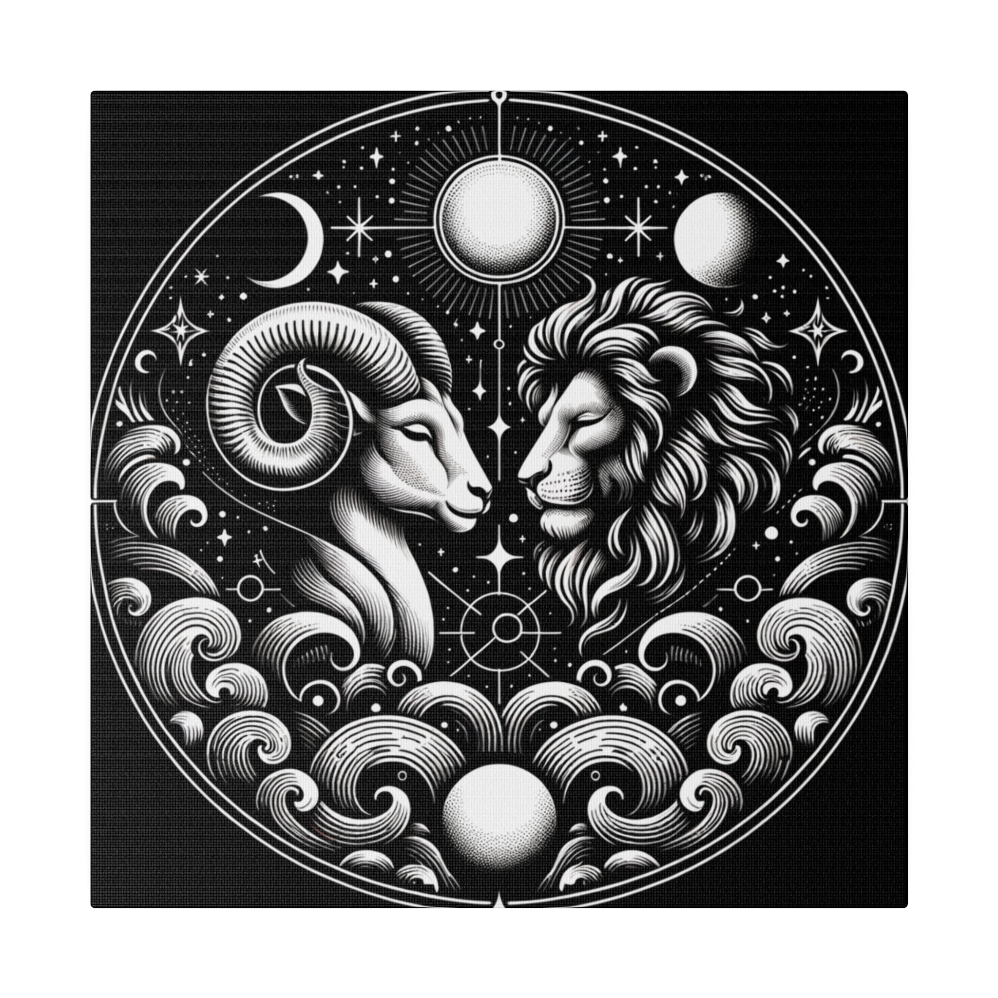 Celestial Zodiac Aries and Leo Harmony Matte Canvas Art