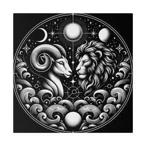 Celestial Zodiac Aries and Leo Harmony Matte Canvas Art