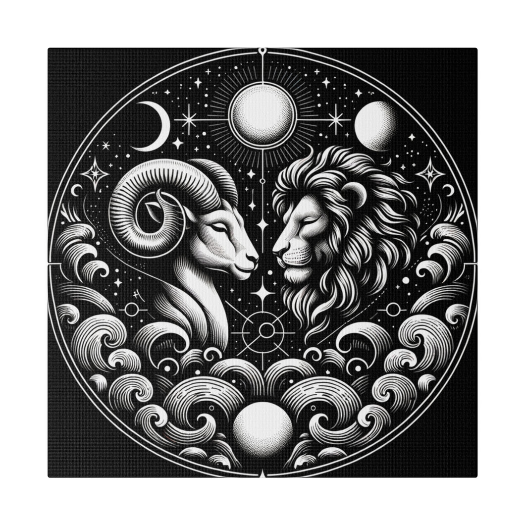 Celestial Zodiac Aries and Leo Harmony Matte Canvas Art