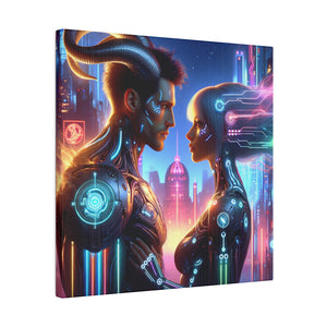 Cyber Love Affair - Futuristic Romance Matte Canvas Art 0.75” Stretch
