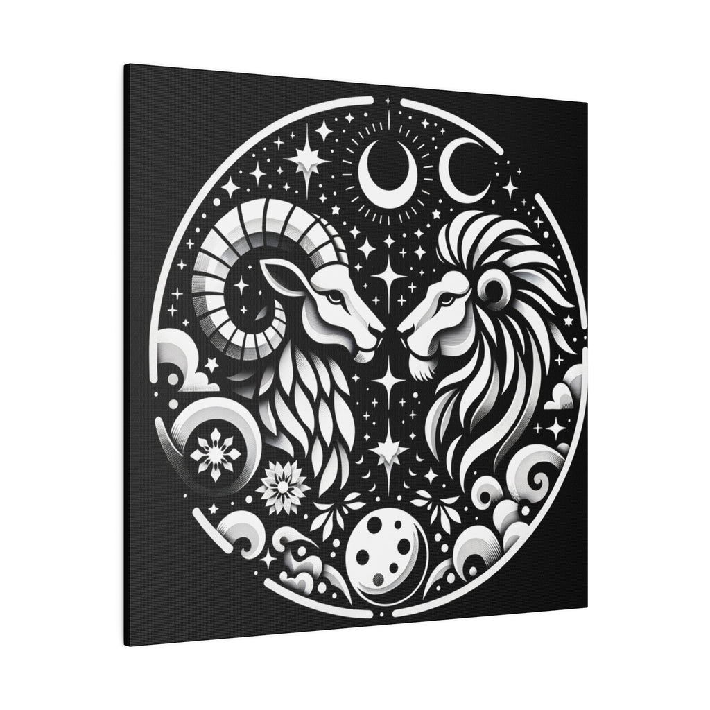 Celestial Zodiac Harmony Matte Canvas Art - Aries and Leo Constellation Design Stretched on 0.75 Inch Frame