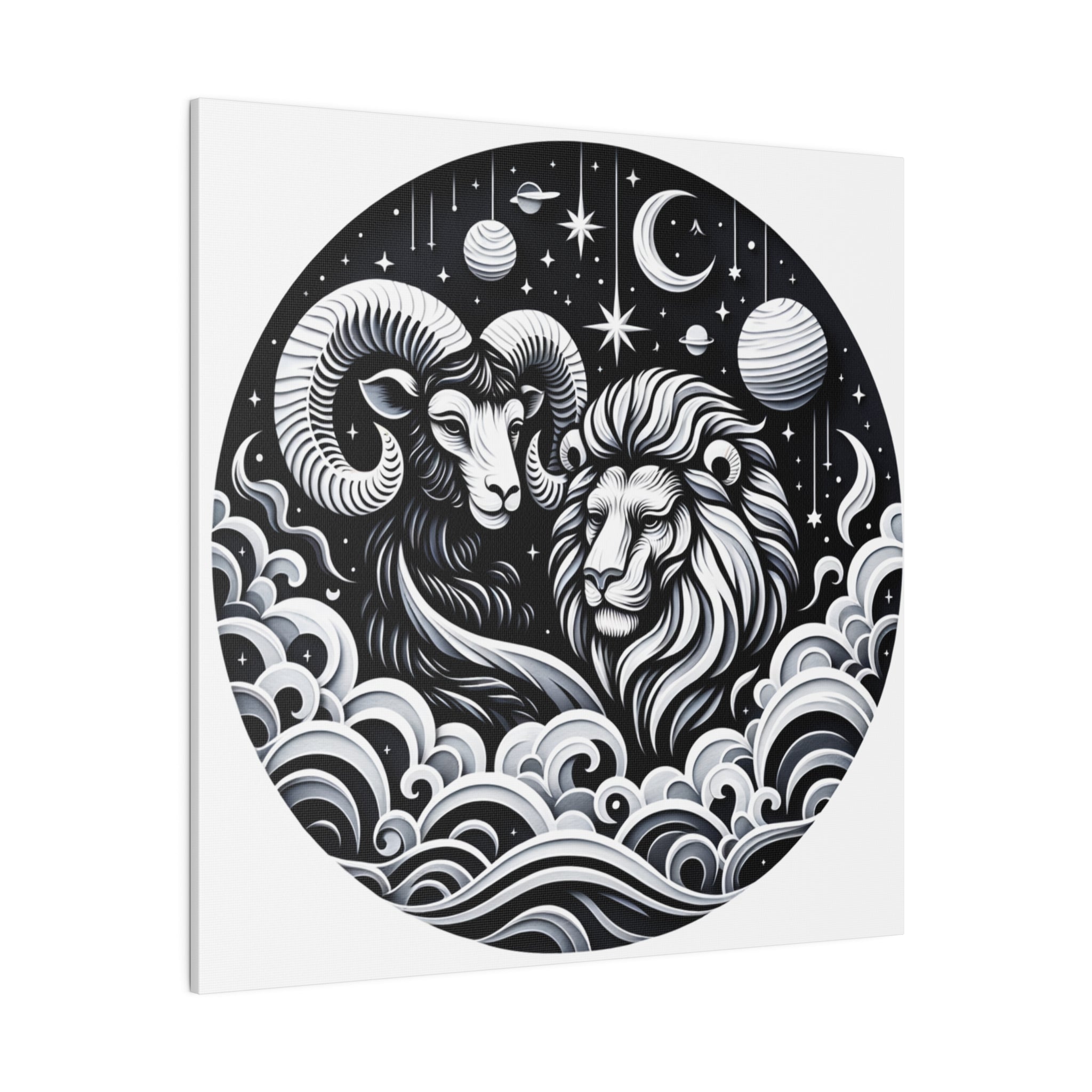 Celestial Zodiac Aries and Leo Harmony Matte Canvas Art - Stretched 0.75 Inch