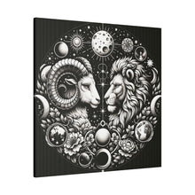 Load image into Gallery viewer, Celestial Zodiac Aries and Leo Black and White Artwork on Matte Canvas, Stretched 0.75 Inch
