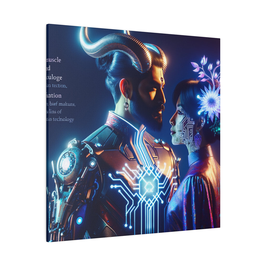 Futuristic Fantasy Portrait Matte Canvas Art - Cybernetic Romance - Stretched 0.75 Inch Frame