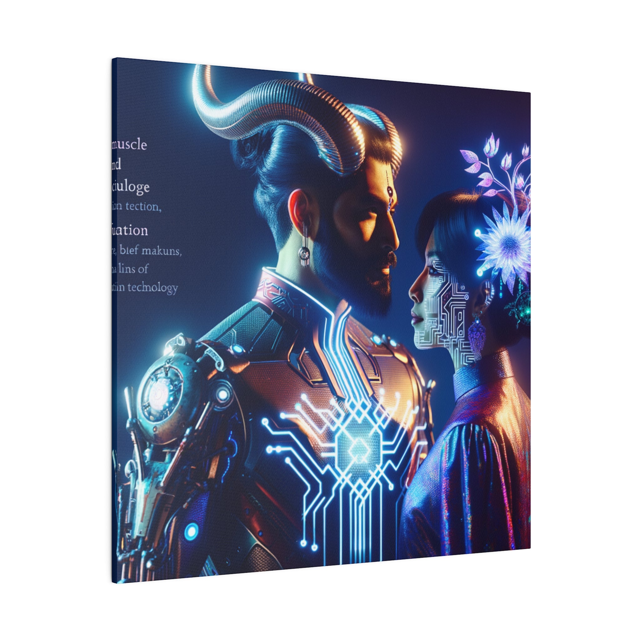 Futuristic Fantasy Portrait Matte Canvas Art - Cybernetic Romance - Stretched 0.75 Inch Frame