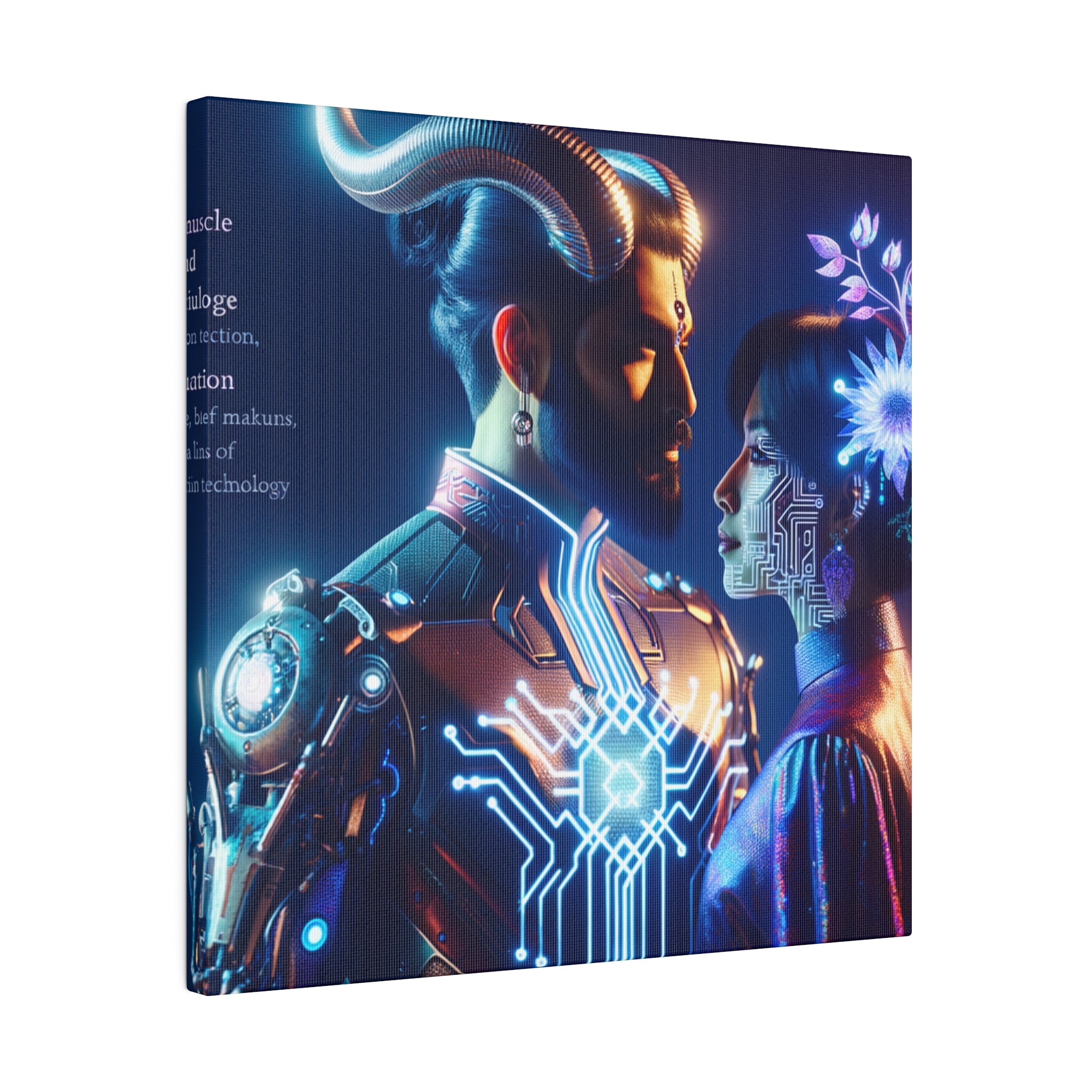 Futuristic Fantasy Portrait Matte Canvas Art - Cybernetic Romance - Stretched 0.75 Inch Frame