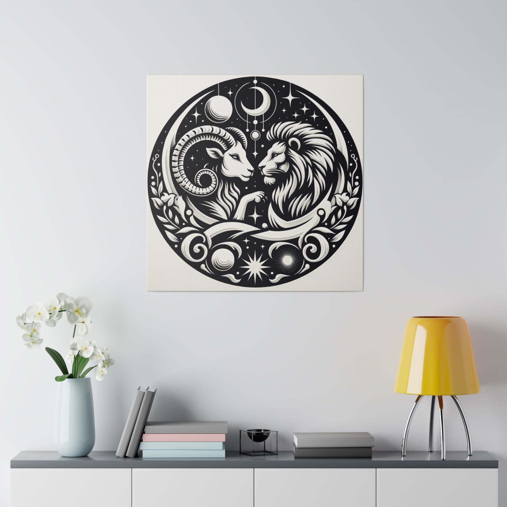 Celestial Zodiac Harmony Matte Canvas Art - Aries and Leo Constellation Design - 0.75 Inch Stretched Canvas