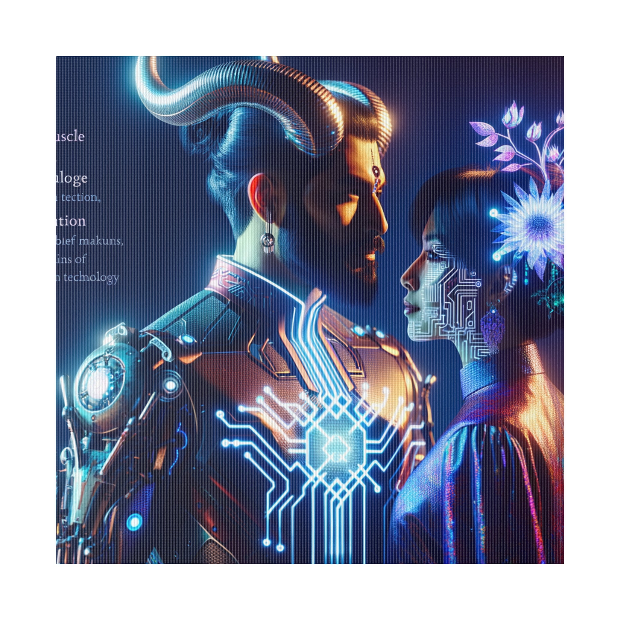 Futuristic Fantasy Portrait Matte Canvas Art - Cybernetic Romance - Stretched 0.75 Inch Frame