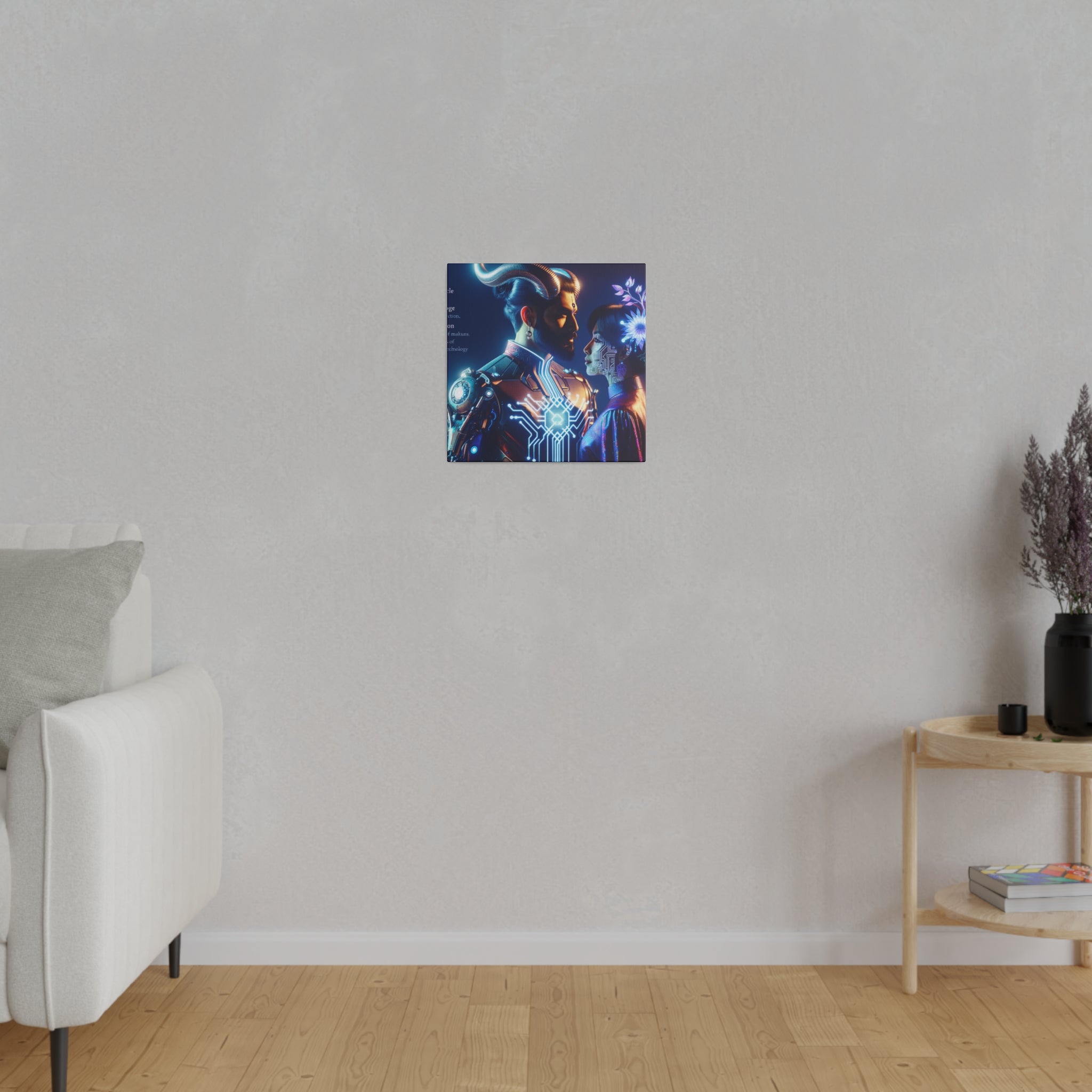 Futuristic Fantasy Portrait Matte Canvas Art - Cybernetic Romance - Stretched 0.75 Inch Frame