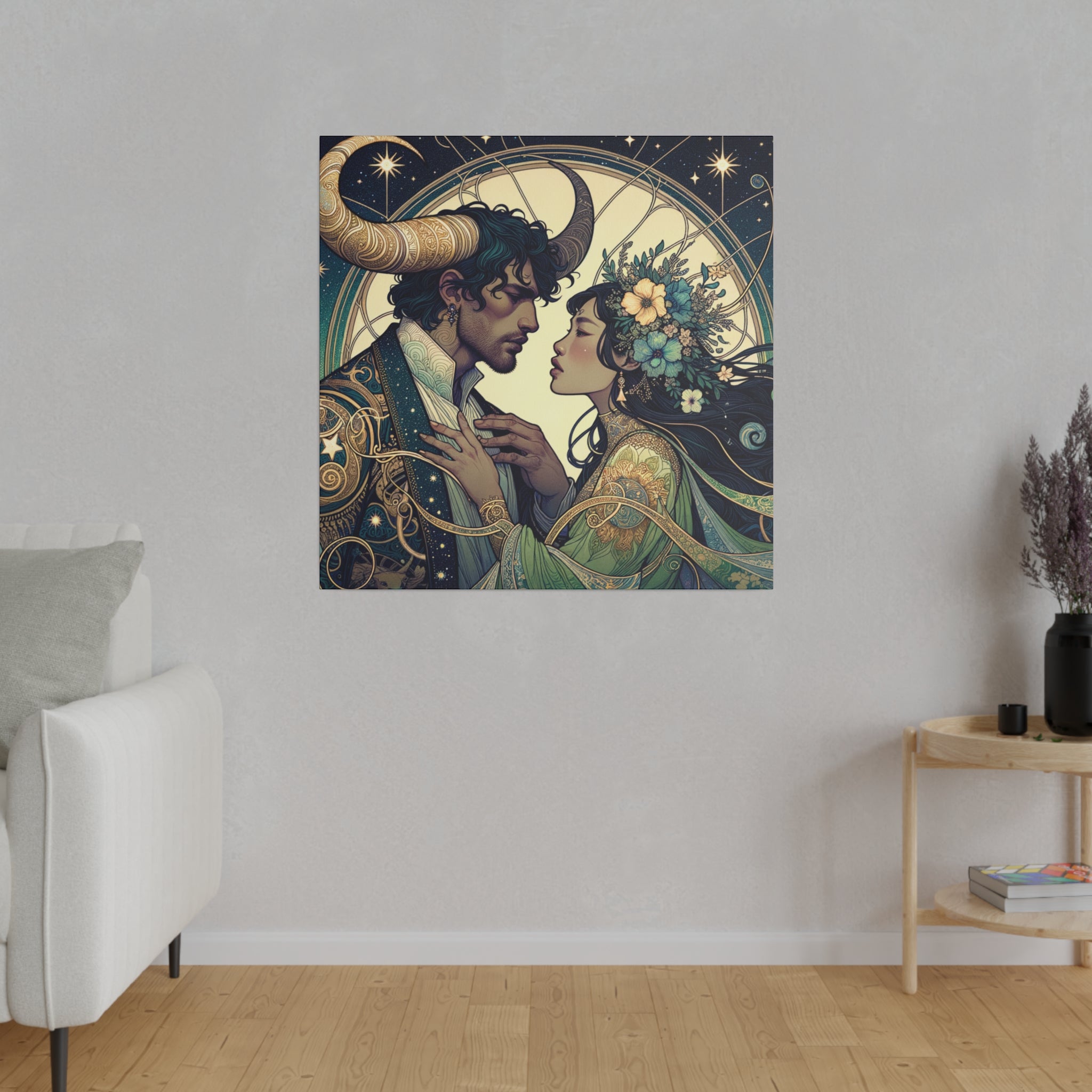Celestial Embrace - Zodiac-Inspired Art on Matte Canvas Stretched 0.75 Inch