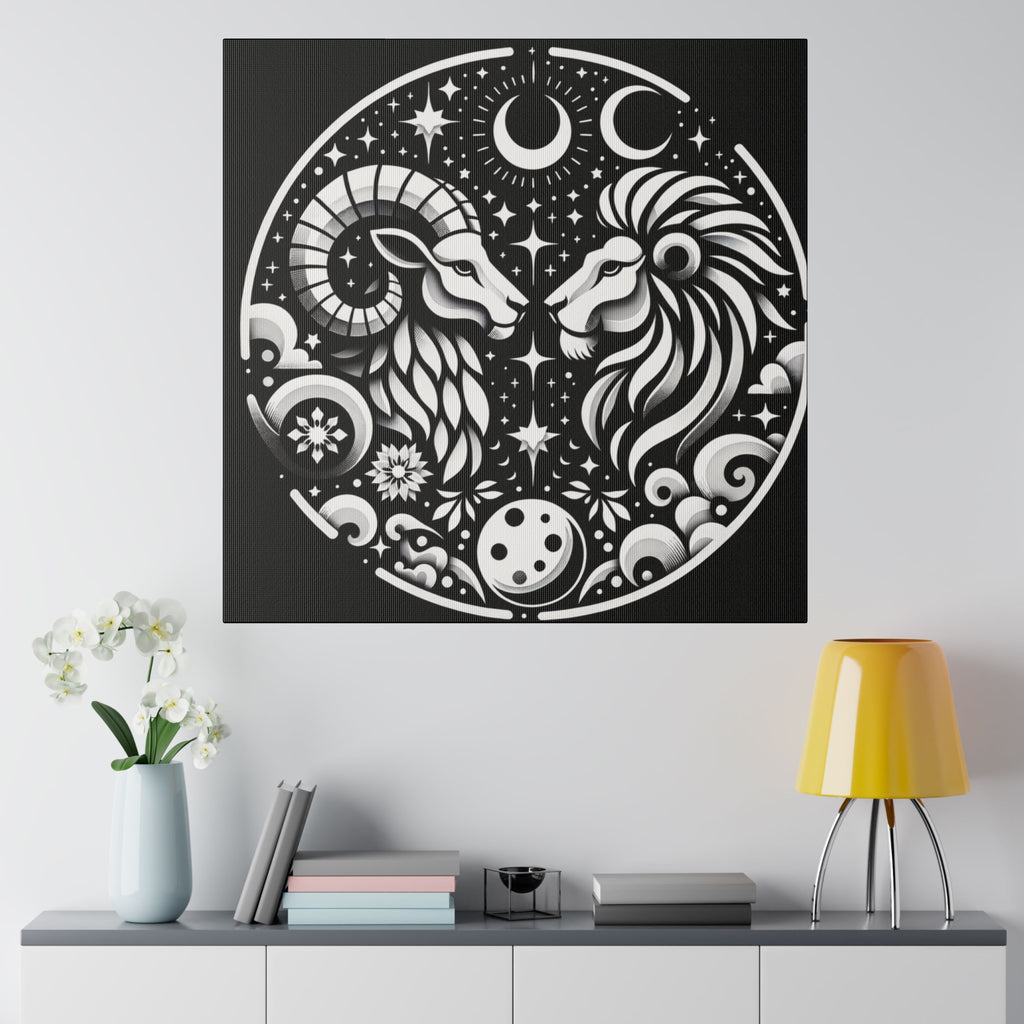 Celestial Zodiac Harmony Matte Canvas Art - Aries and Leo Constellation Design Stretched on 0.75 Inch Frame