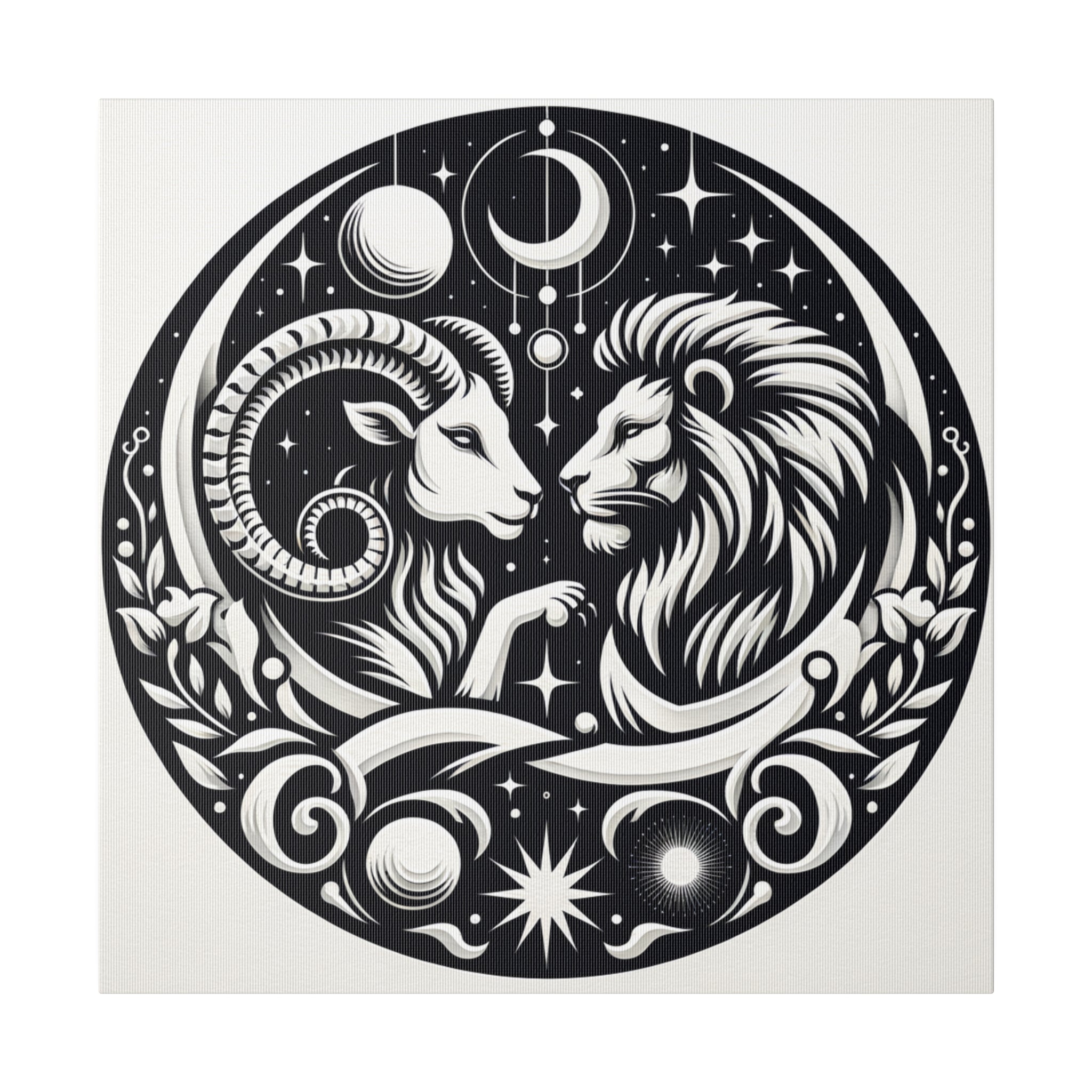 Celestial Zodiac Harmony Matte Canvas Art - Aries and Leo Constellation Design - 0.75 Inch Stretched Canvas