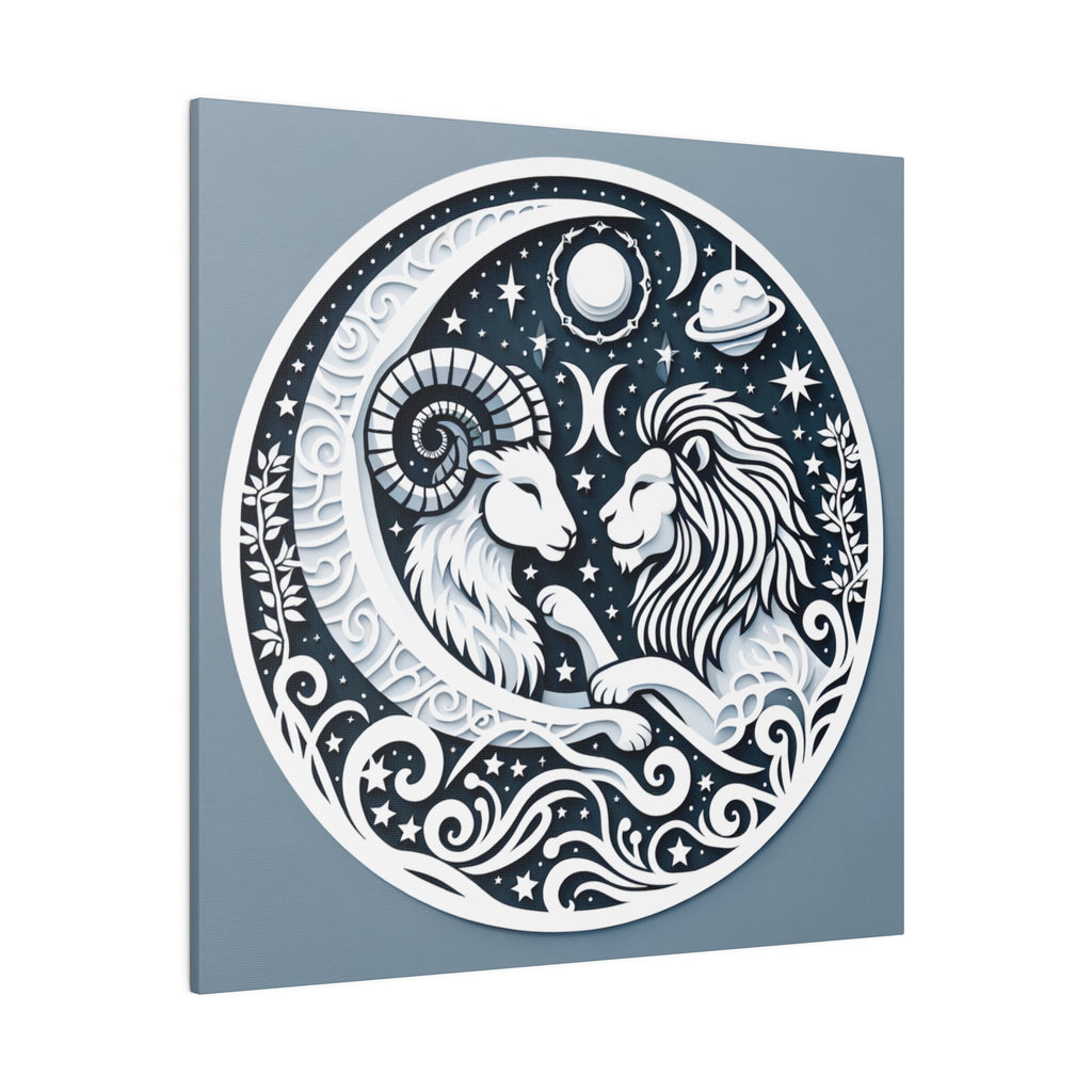 Celestial Zodiac Harmony Matte Canvas Art - Capricorn and Leo Constellation Design