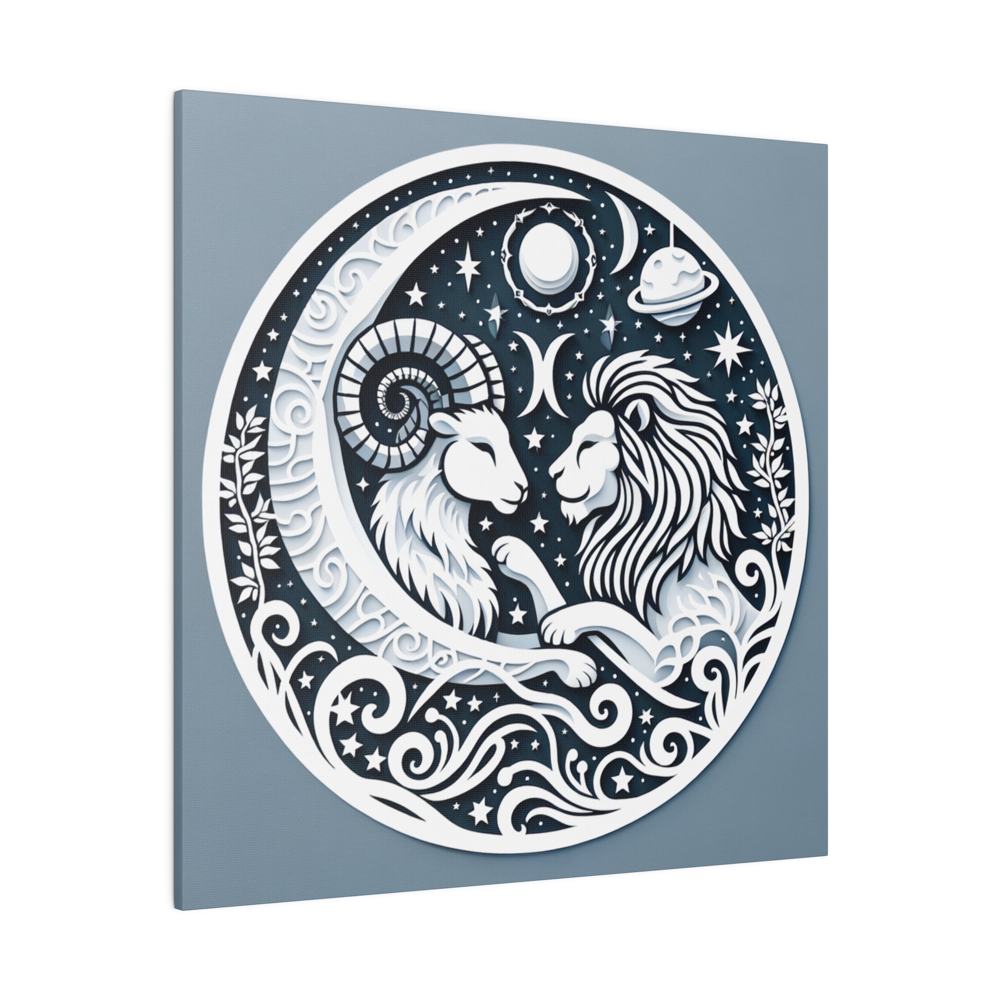 Celestial Zodiac Harmony Matte Canvas Art - Capricorn and Leo Constellation Design