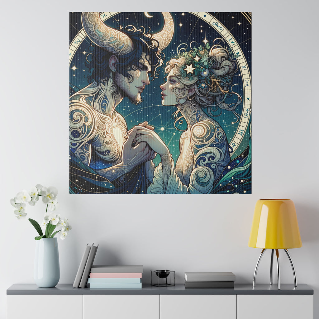 Celestial Embrace Zodiac Art Matte Canvas Print - Stretched 0.75 Inch Frame
