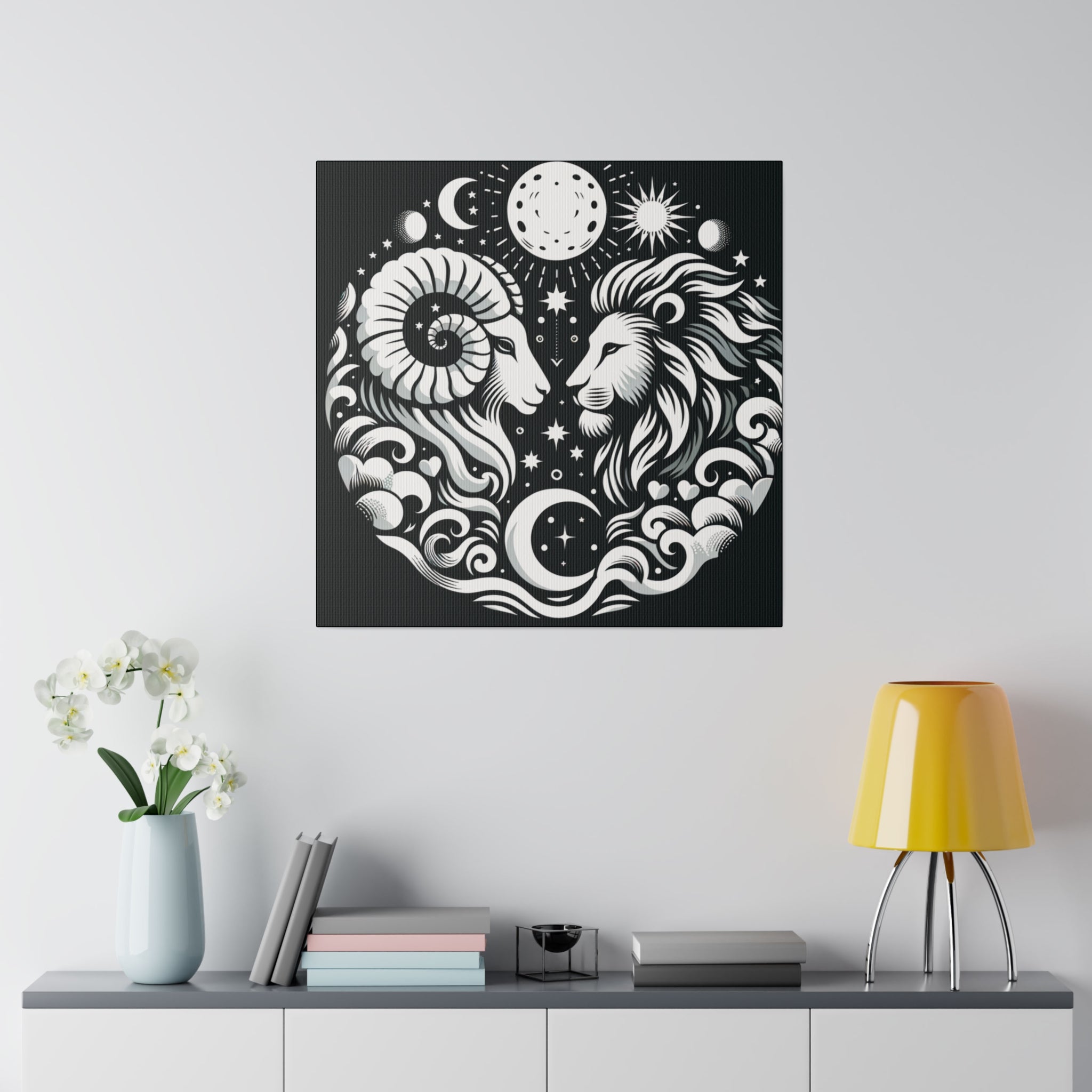 Celestial Harmony: Aries and Leo Zodiac Matte Canvas Art