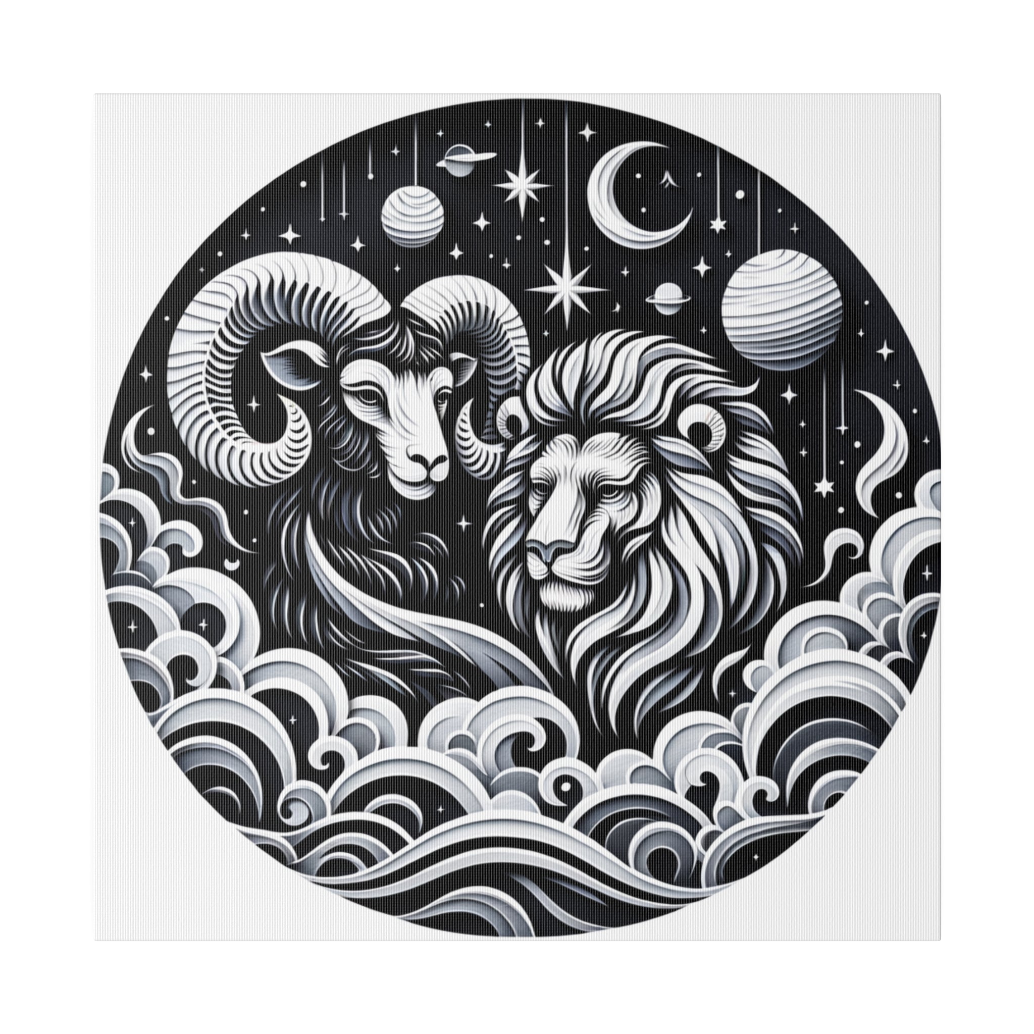 Celestial Zodiac Aries and Leo Harmony Matte Canvas Art - Stretched 0.75 Inch