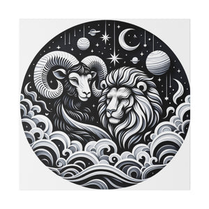 Celestial Zodiac Aries and Leo Harmony Matte Canvas Art - Stretched 0.75 Inch