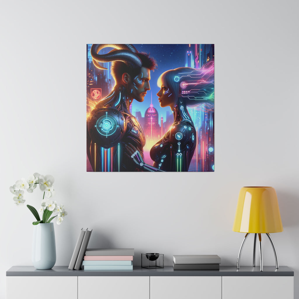 Cyber Love Affair - Futuristic Romance Matte Canvas Art 0.75” Stretch