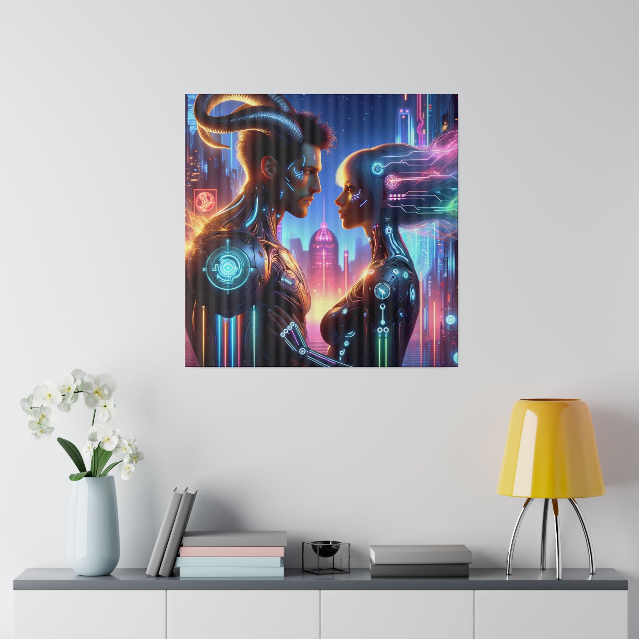 Cyber Love Affair - Futuristic Romance Matte Canvas Art 0.75” Stretch