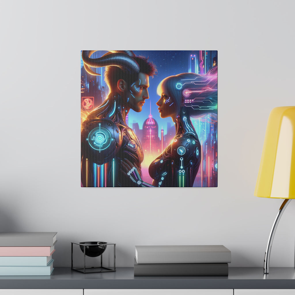 Cyber Love Affair - Futuristic Romance Matte Canvas Art 0.75” Stretch