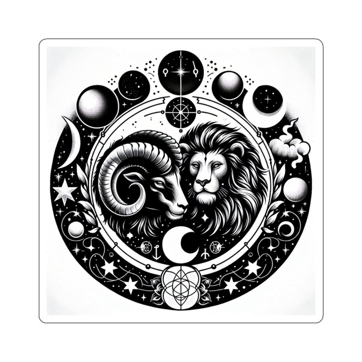 Astrological Lion and Ram Sticker