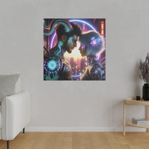 Cybernetic Embrace - Futuristic Love Canvas Art Print