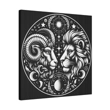 Load image into Gallery viewer, Astrological Aries and Leo Black and White Artwork on Matte Canvas, Stretched 0.75 Inch Frame
