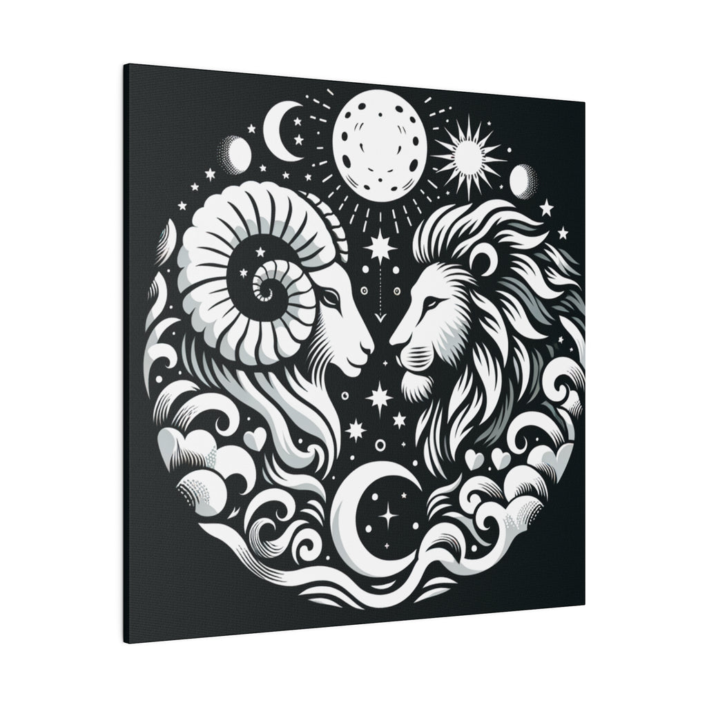 Celestial Harmony: Aries and Leo Zodiac Matte Canvas Art