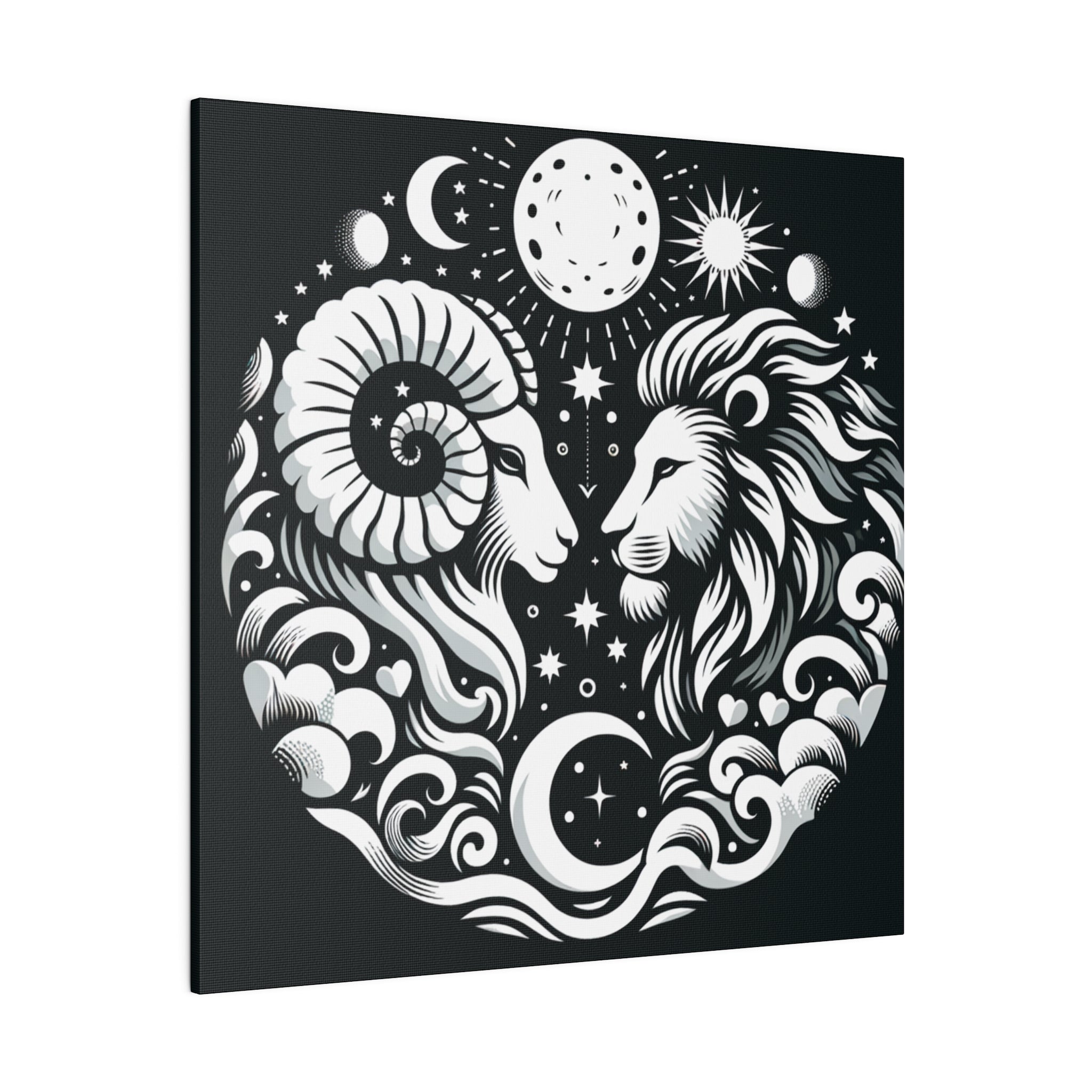 Celestial Harmony: Aries and Leo Zodiac Matte Canvas Art