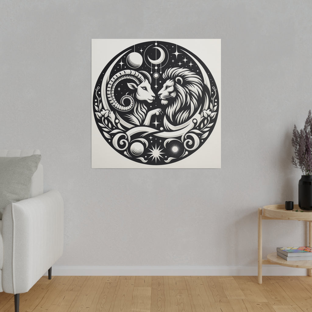 Celestial Zodiac Harmony Matte Canvas Art - Aries and Leo Constellation Design - 0.75 Inch Stretched Canvas