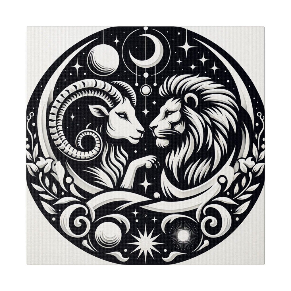 Celestial Zodiac Harmony Matte Canvas Art - Aries and Leo Constellation Design - 0.75 Inch Stretched Canvas