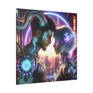 Cybernetic Embrace - Futuristic Love Canvas Art Print