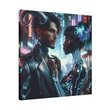 Load image into Gallery viewer, Cybernetic Embrace - Neon Fantasy Art Matte Canvas Print, Stretched 0.75 Inch
