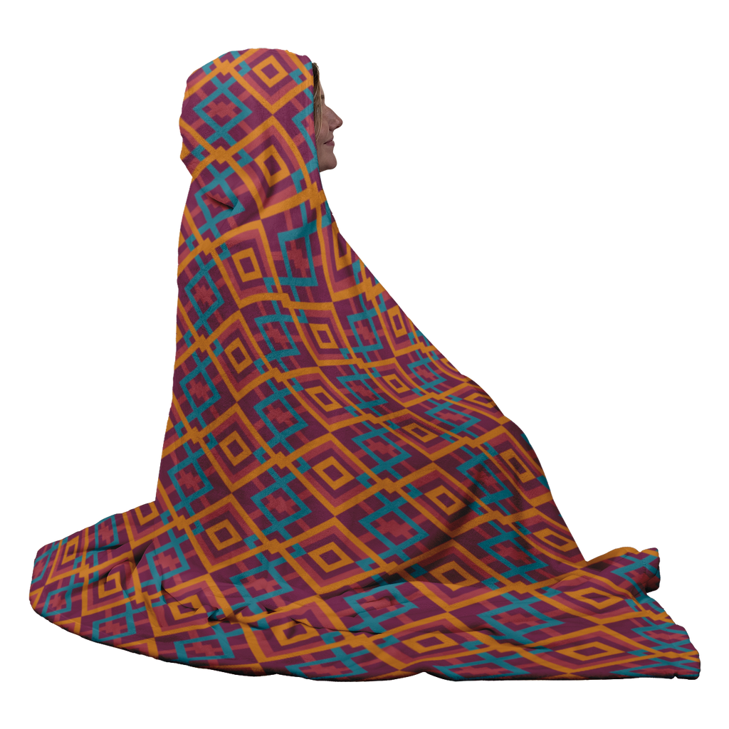 Hooded Microfiber Blanket - Blue / Orange Pattern