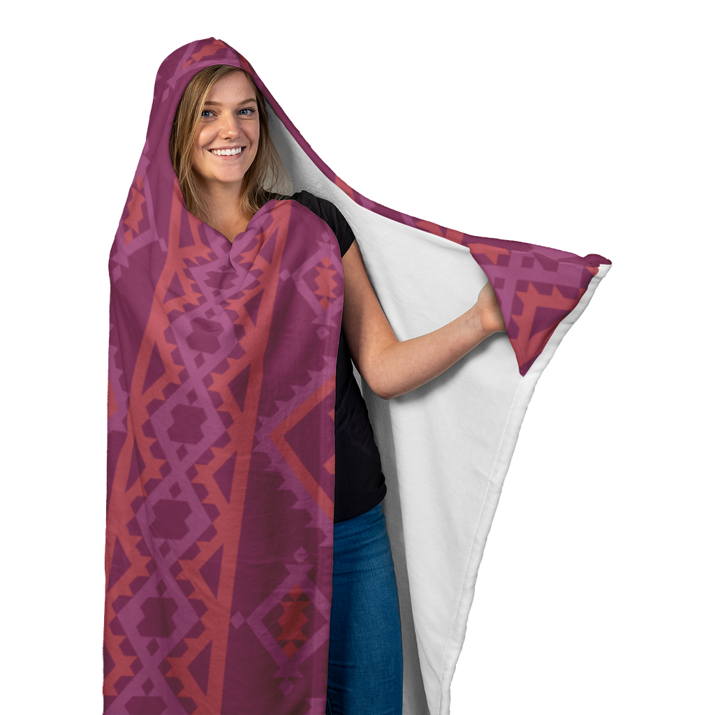 Hooded Microfiber Blanket - Maroon / Orange Pattern