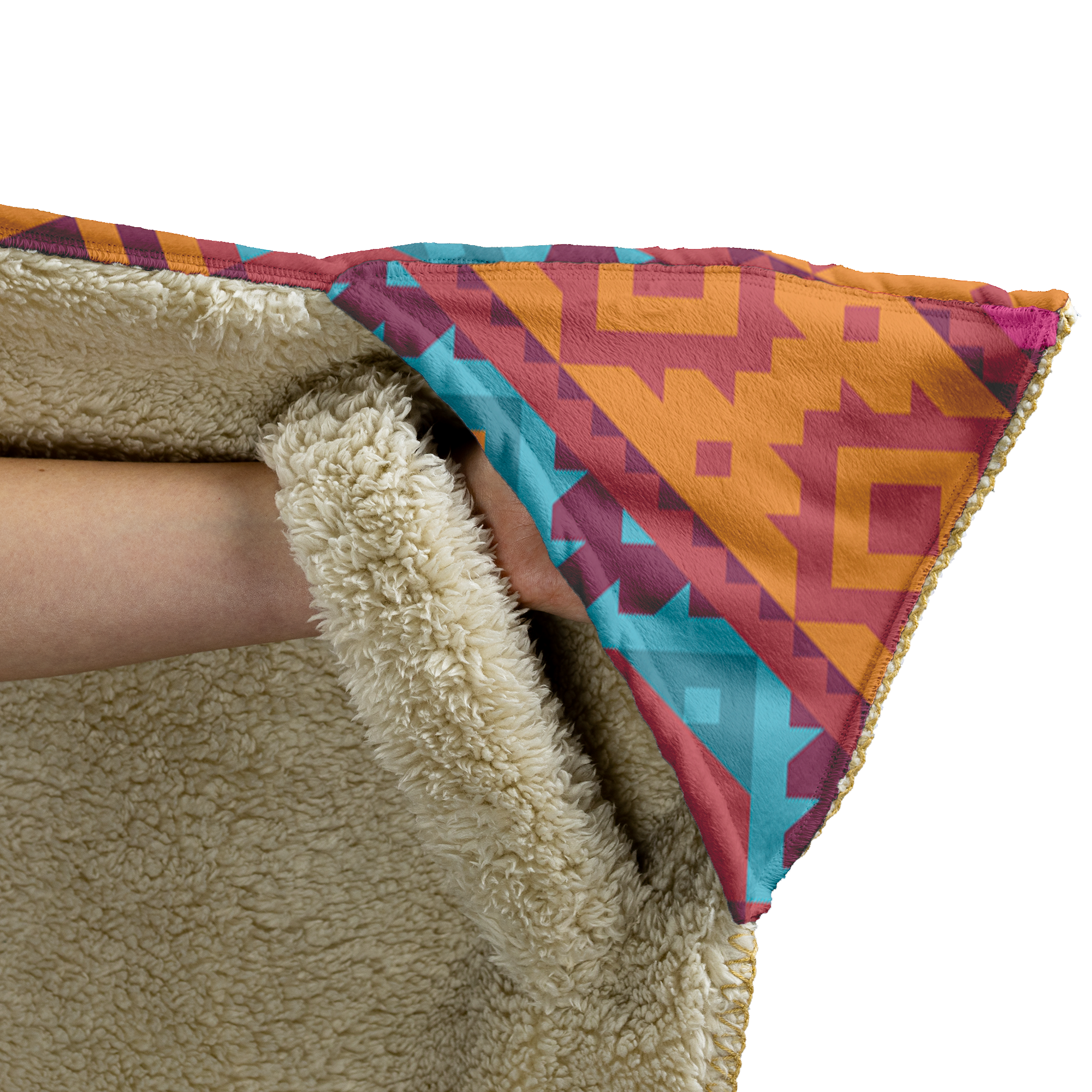 Hooded Microfiber Blanket - Aztec Teal / Orange Pattern