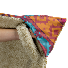 Load image into Gallery viewer, Hooded Microfiber Blanket - Aztec Teal / Orange Pattern
